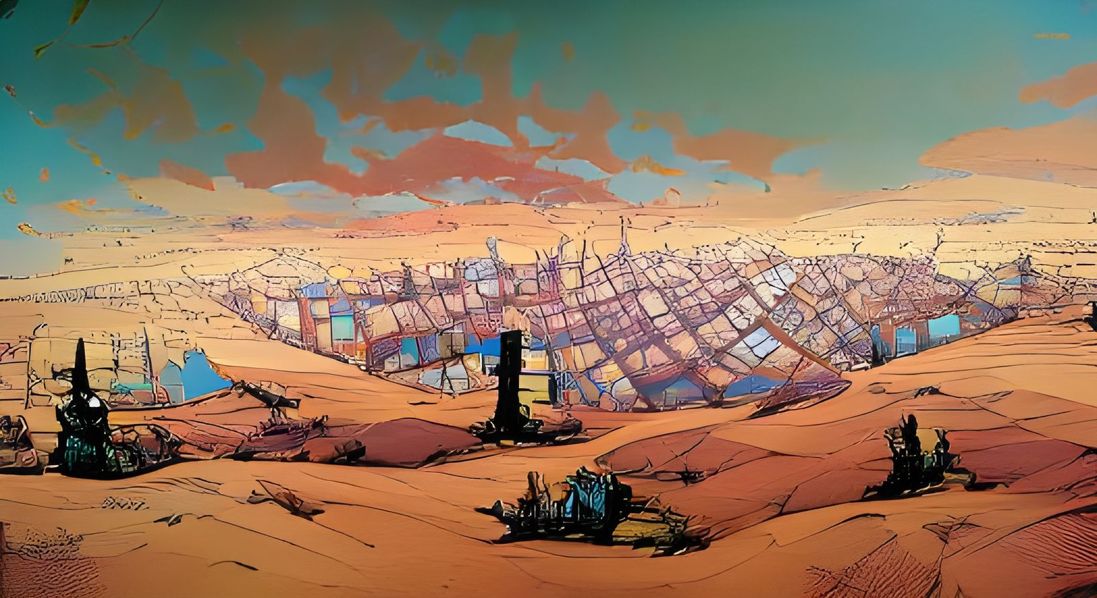 Wasteland City Painting: Surreal and Desolate