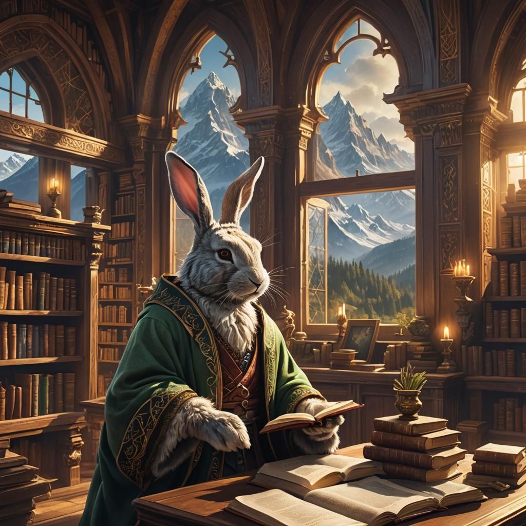 Rabbit Sage in Grand Library: Fantasy Concept Art