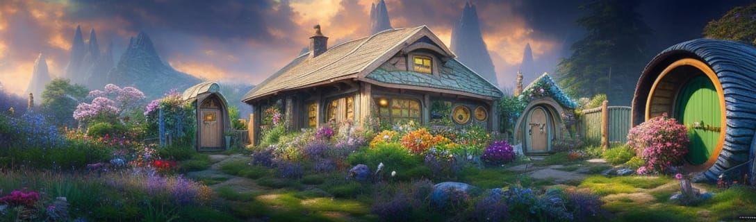 Floral Hobbit House: Detailed Fantasy Digital Art