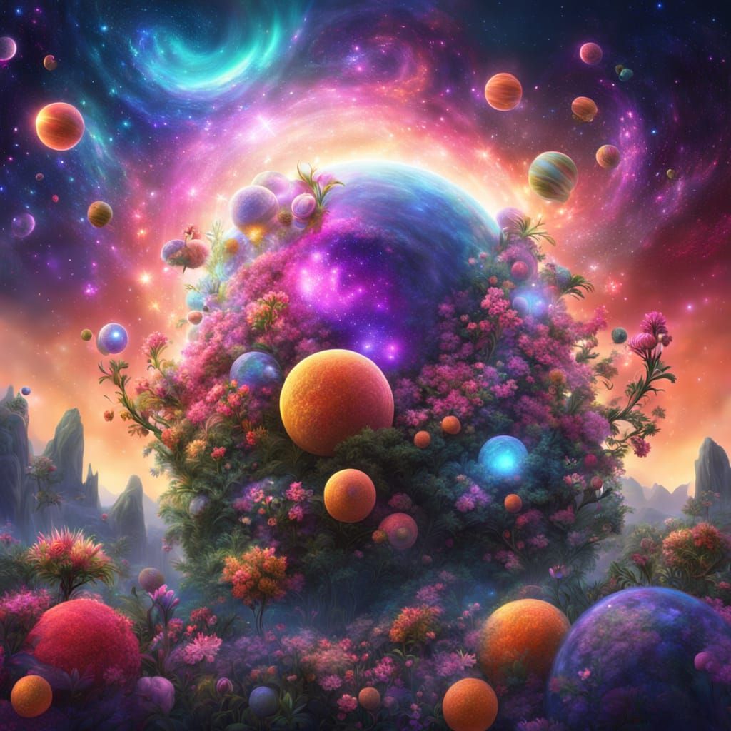 Cosmic Garden with Blooming Stars and Nebulae