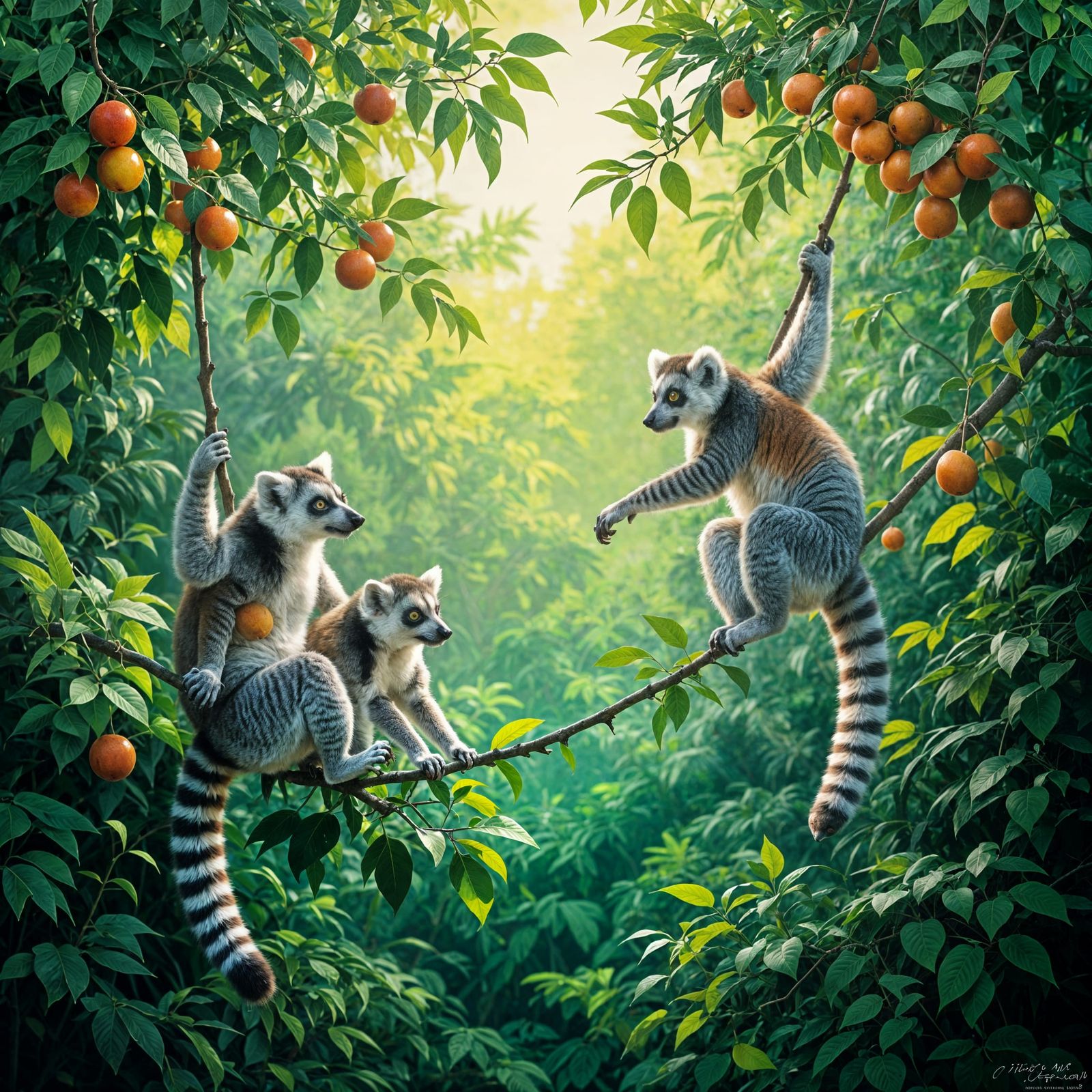Lemurs Play in Lush Madagascar Jungle