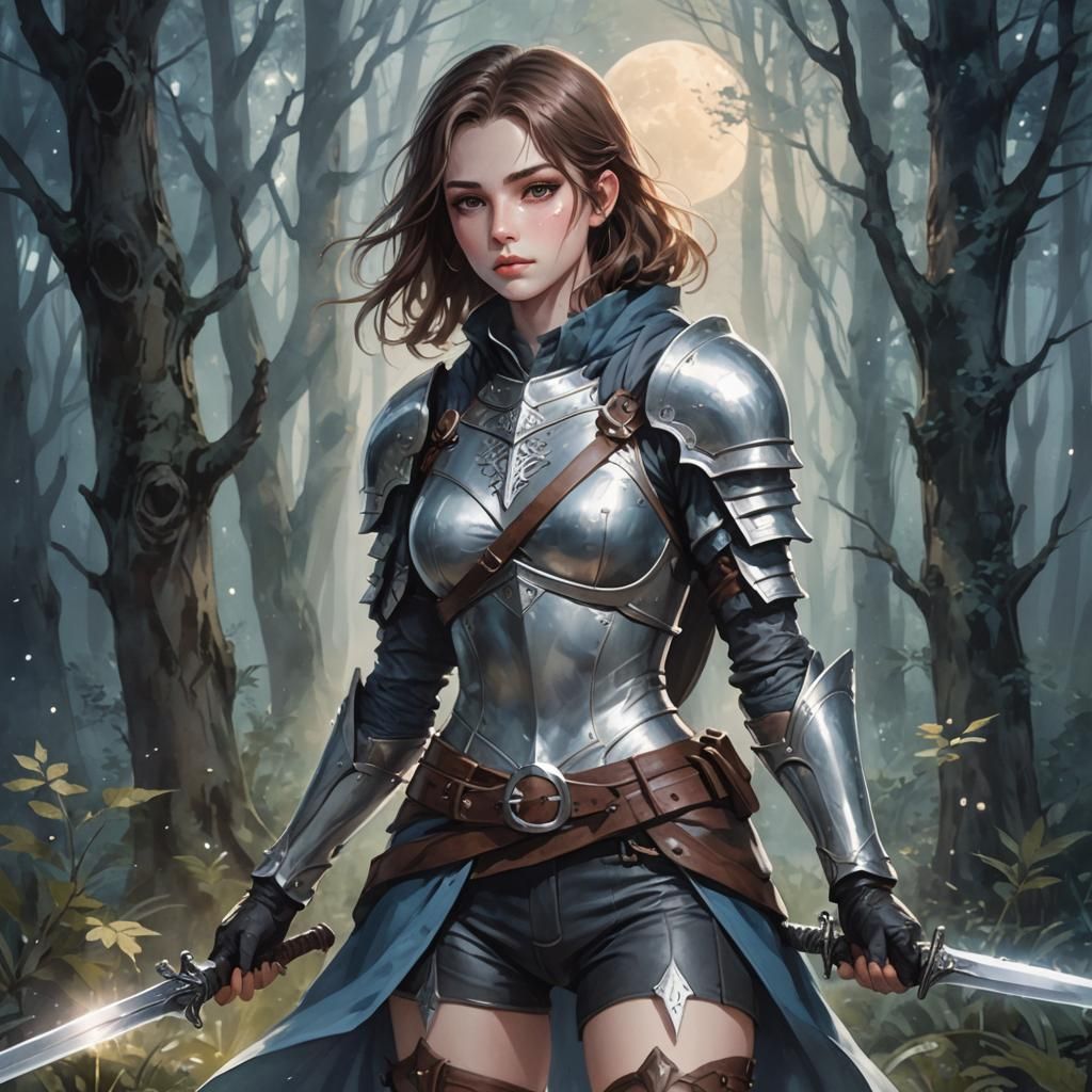 Ethereal Anime Rogue in Moonlit Forest