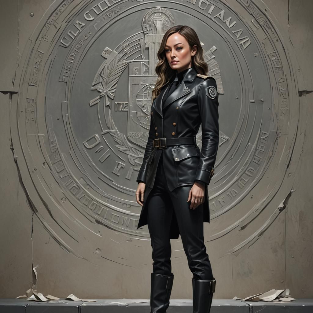 Woman in Leather Uniform, Hyperrealistic Portrait