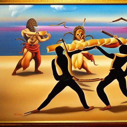 Surreal Ninja Baguette Fight: Salvador Dali Style