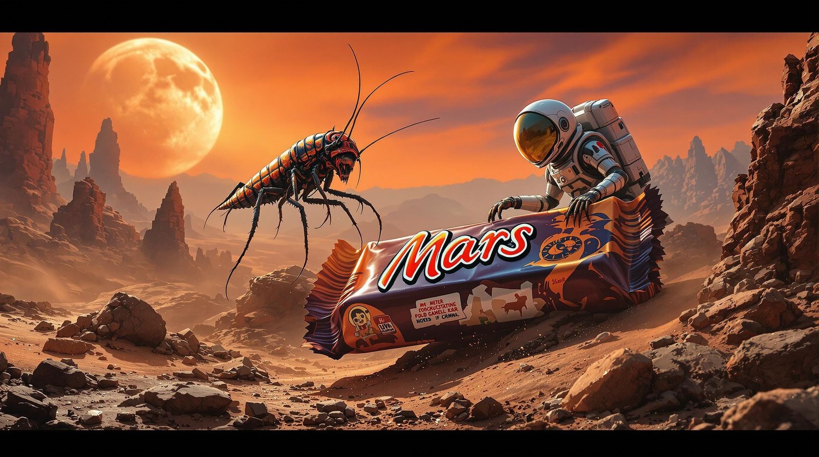 Surreal Anthropomorphic Cockroach Lands on Glistening Mars C...