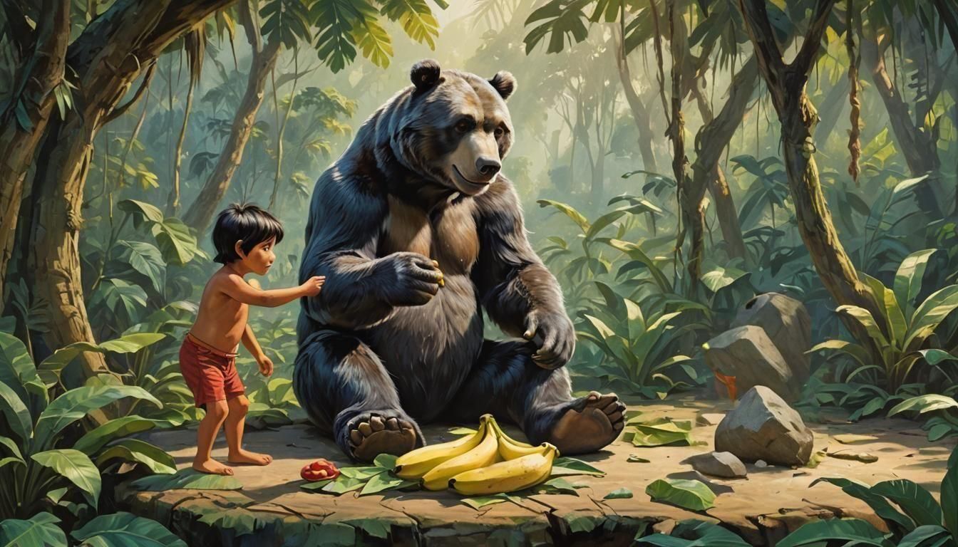 Baloo The Bear and Mowgli Eating Bananas' (The Jungle Book) ...