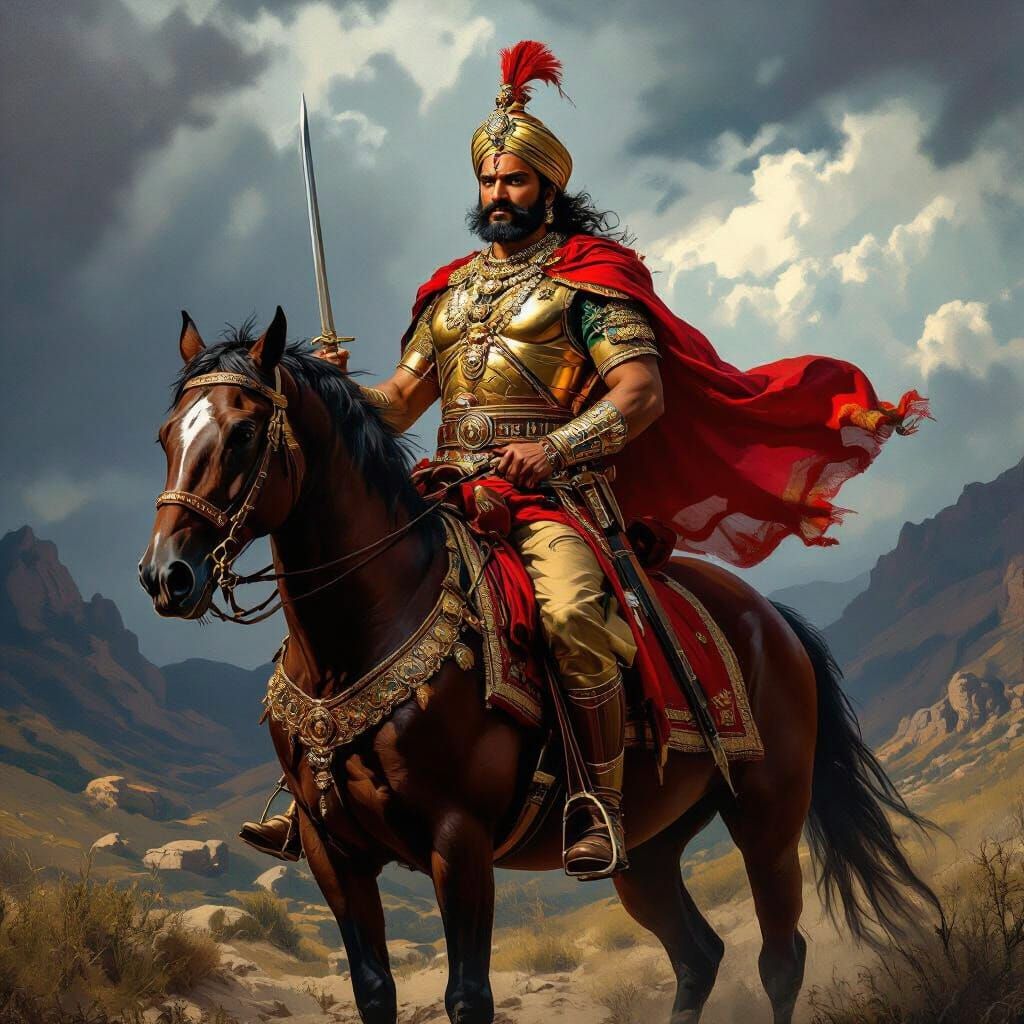 Maharana Pratap on Horseback, Epic Warrior Portrait