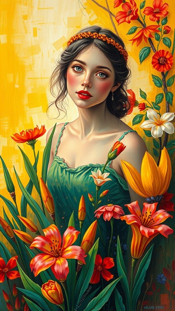 Heroine of Spring in Vibrant Neo-Impressionist Style