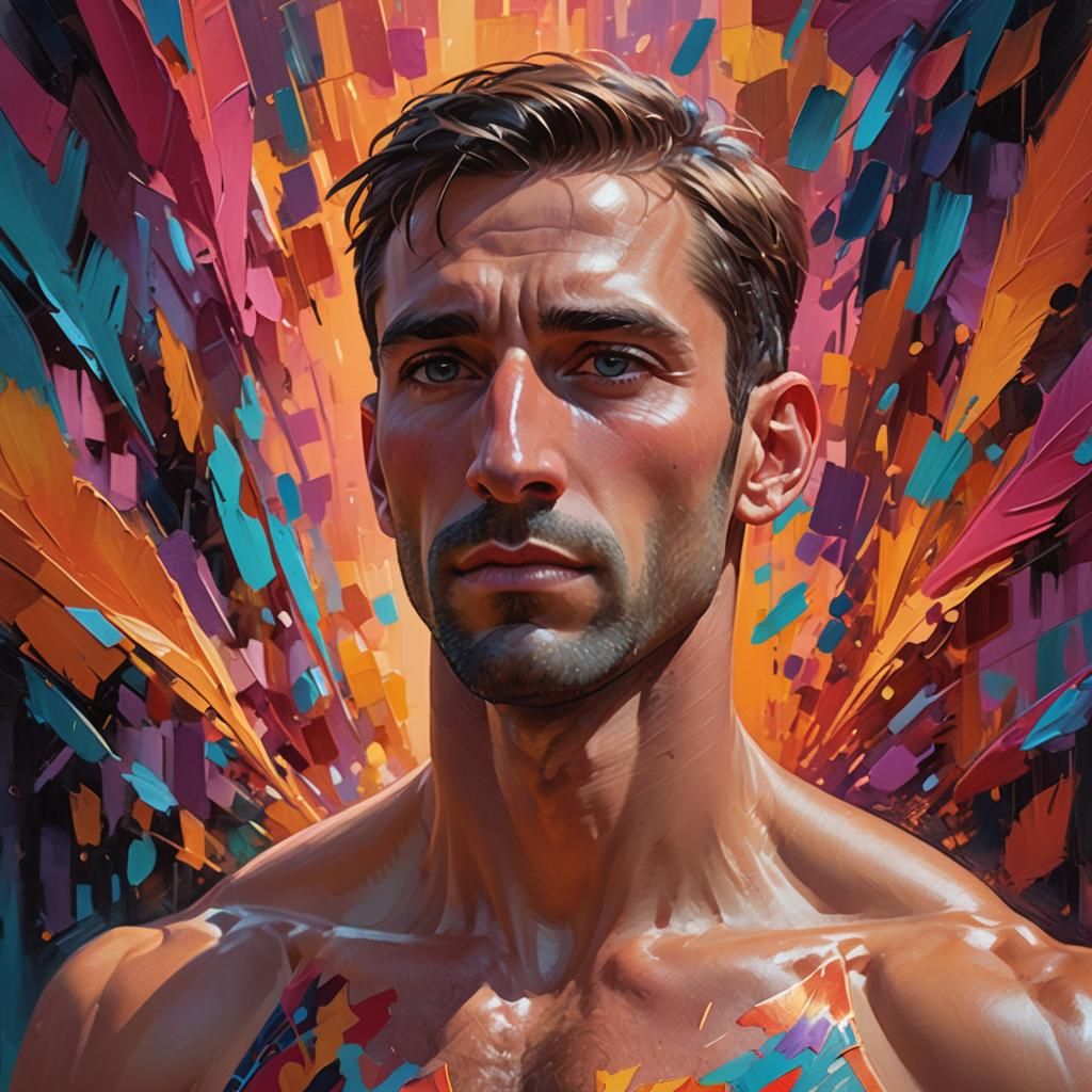 Hyperrealistic Portrait of an Athletic Man in Vibrant Colors