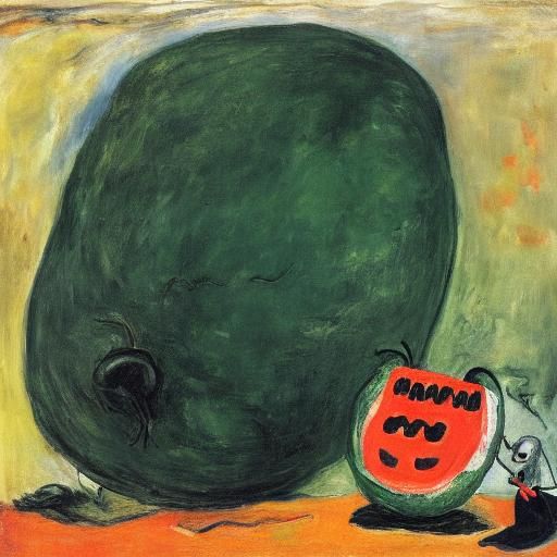Mouse and Watermelon in Expressionist Style