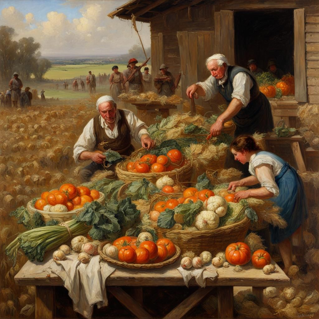 Heroes' Harvest Feast in Oil Painting Style
