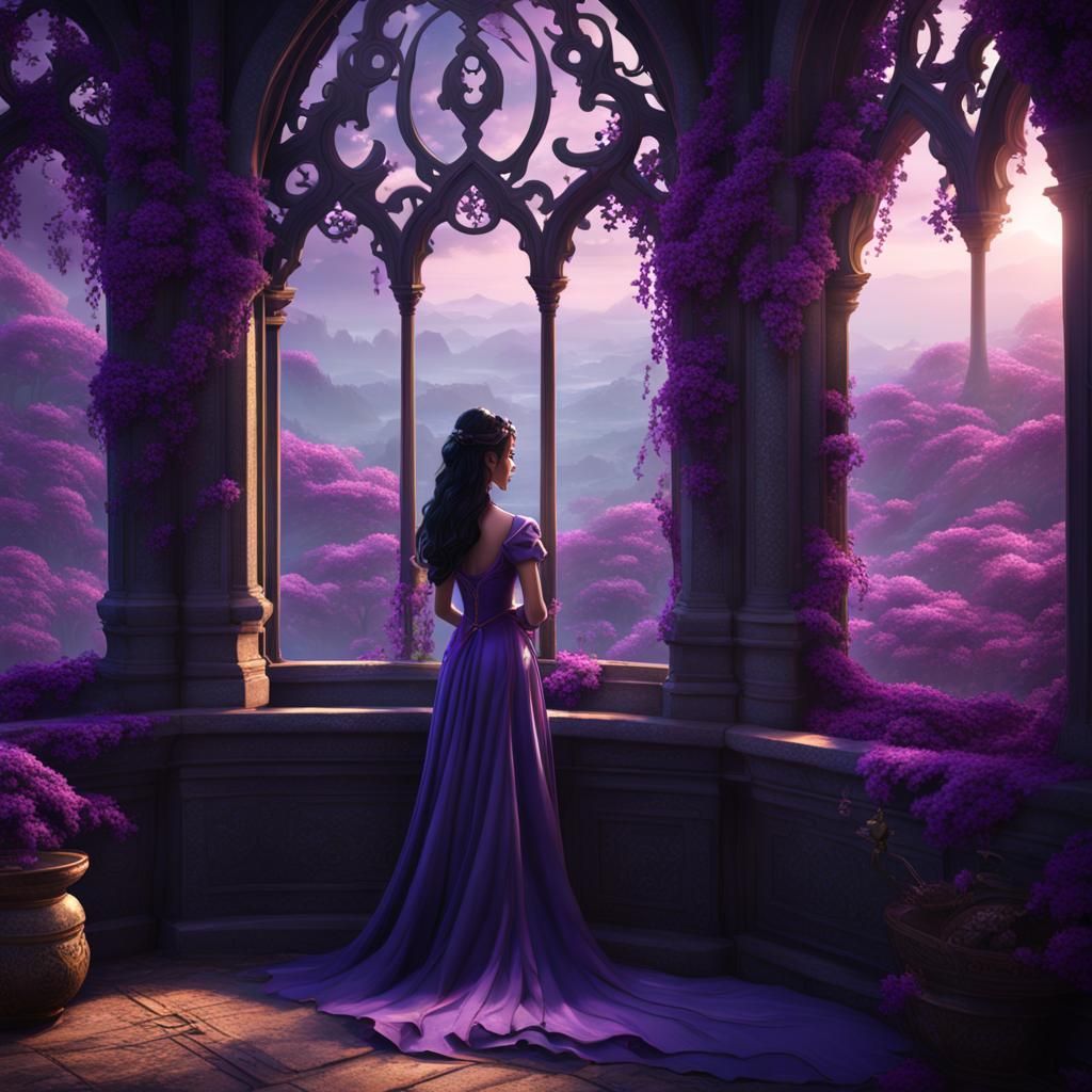 Purple Princess in Tower: Fantasy Concept Art