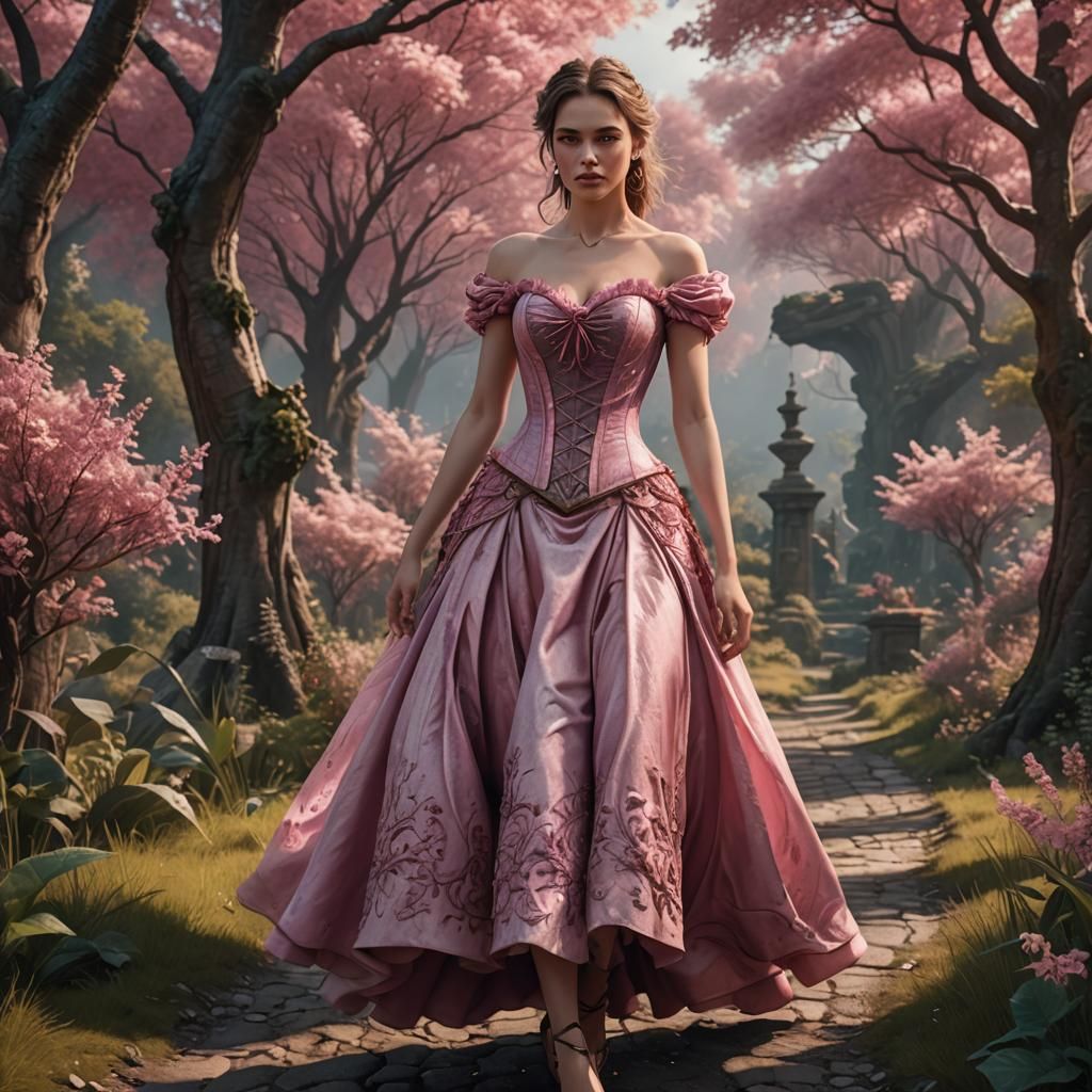 Woman in Pink Corset Dress, Fantasy Art