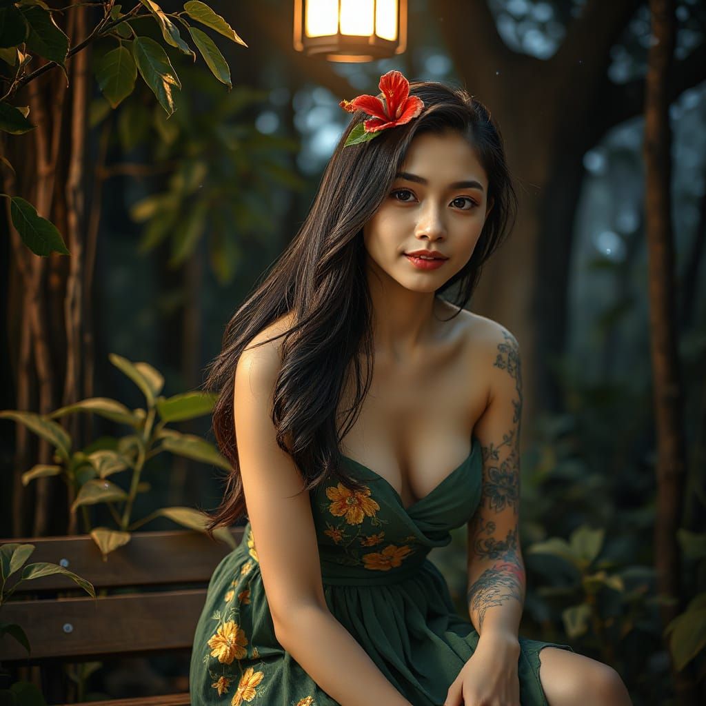 Ethereal Portrait of Woman in Moonlit Forest