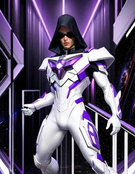 Superhuman in Metallic Violet Palette, Digital Comic Style