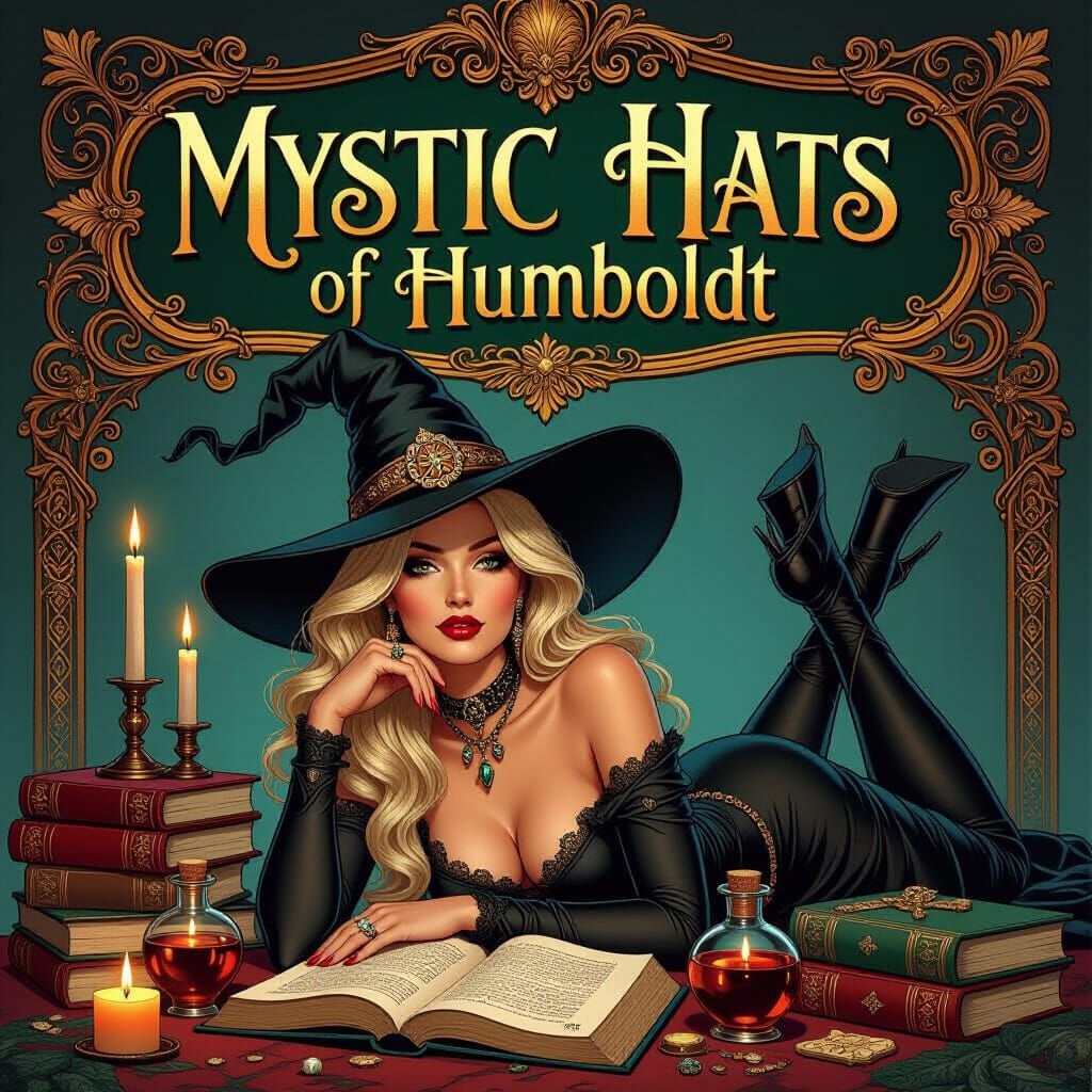 Mystic Blonde in Art Nouveau Witchcraft Scene