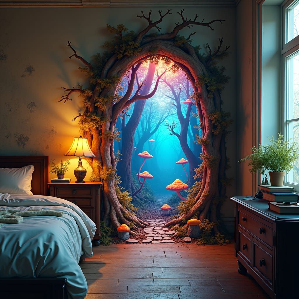 Mystical Forest Portal in Art Nouveau Style