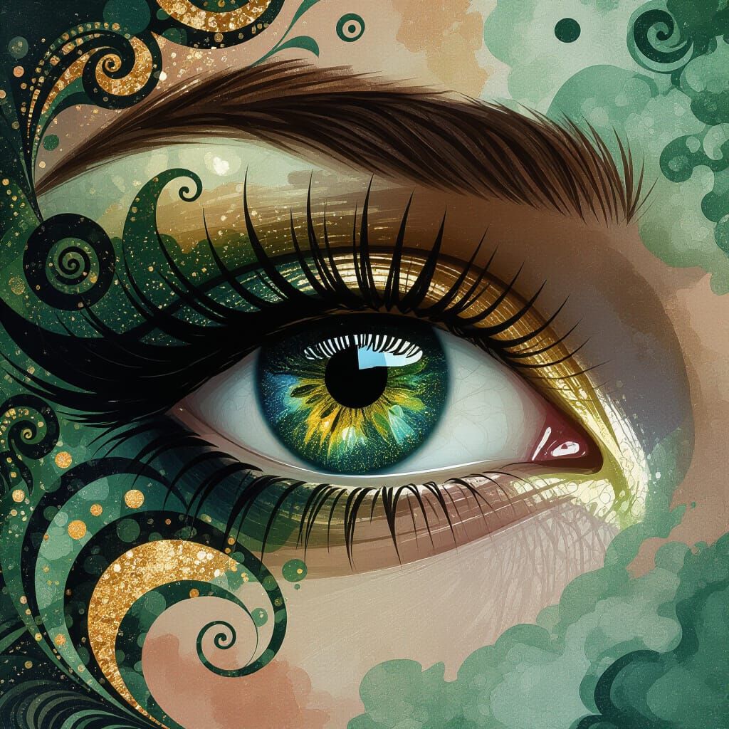 Eye with Glittering Shadow in Watercolor Style