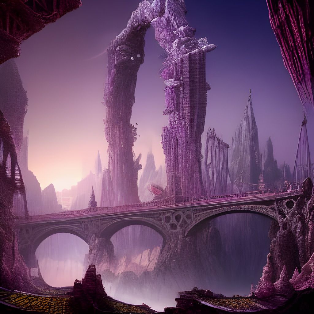 Amethyst Crystal Bridges: Sci-Fi Fantasy Art