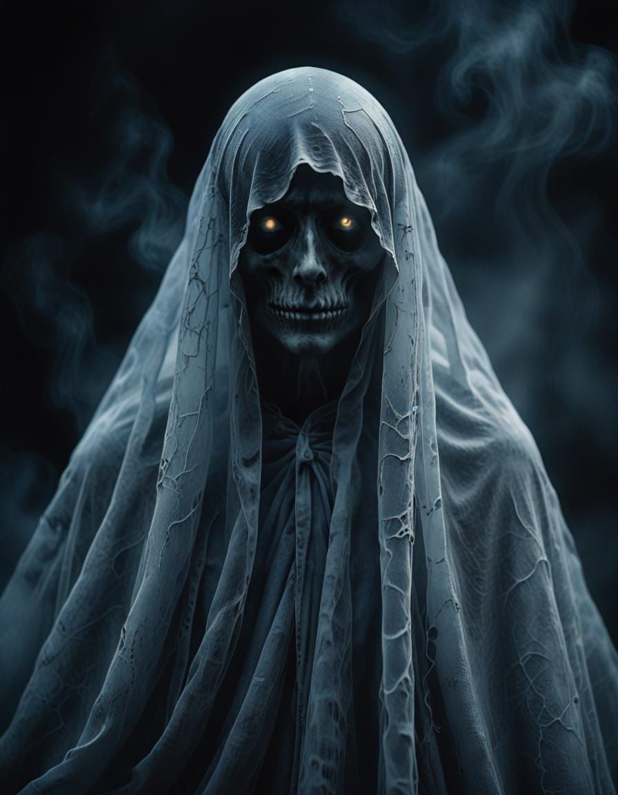 Ethereal Sheet Ghost in Moody Blue Mist