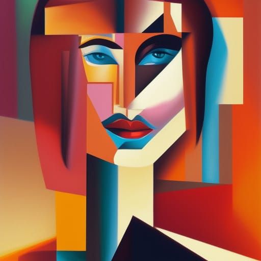 Portrait of a beautiful woman cubist painting, Neo-Cubism, layered overlapping geometry, art deco painting, Dribbble, ge...
