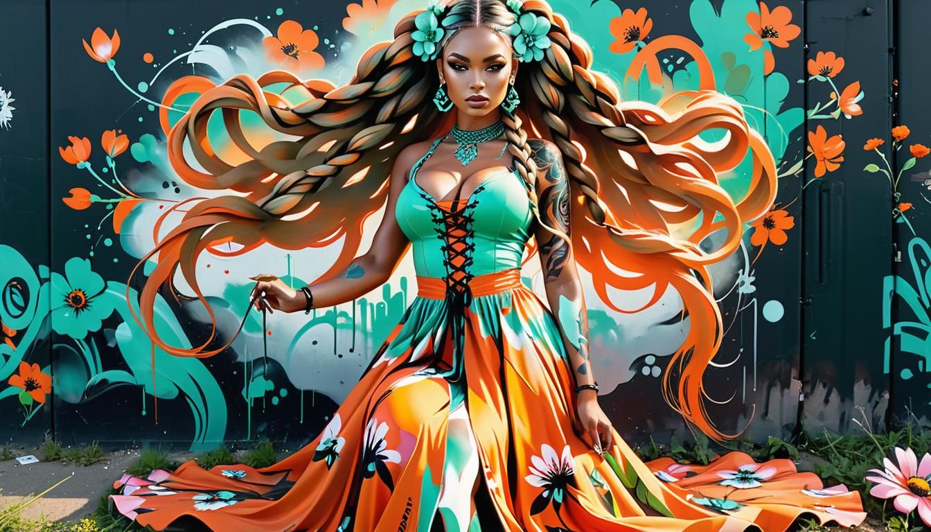 Voluptuous Model in Street Art Portrait at Sunset