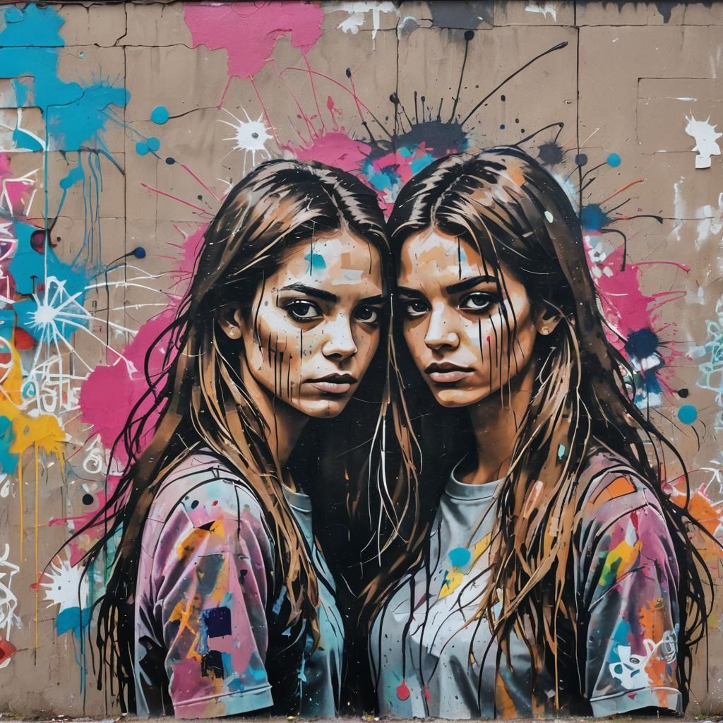 Street Art of Two Girls in Expressionist Style