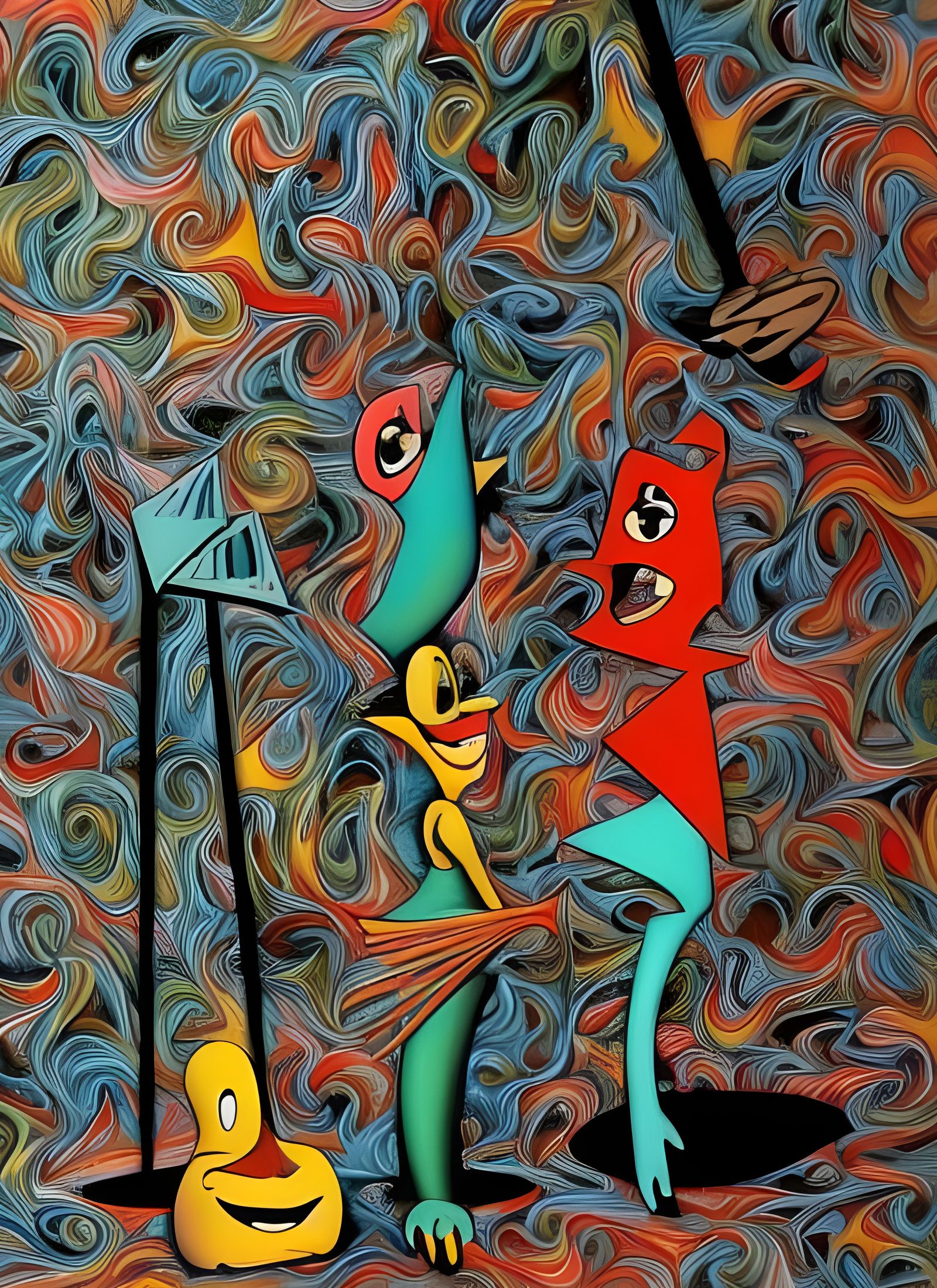 Abstract Folk Singers in Surreal Hyperreal Painting