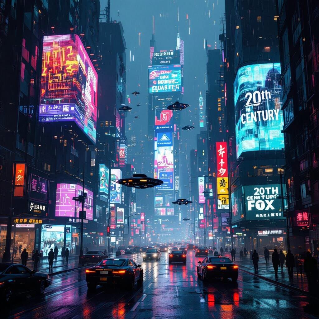 Futuristic Cyberpunk City Street at Night