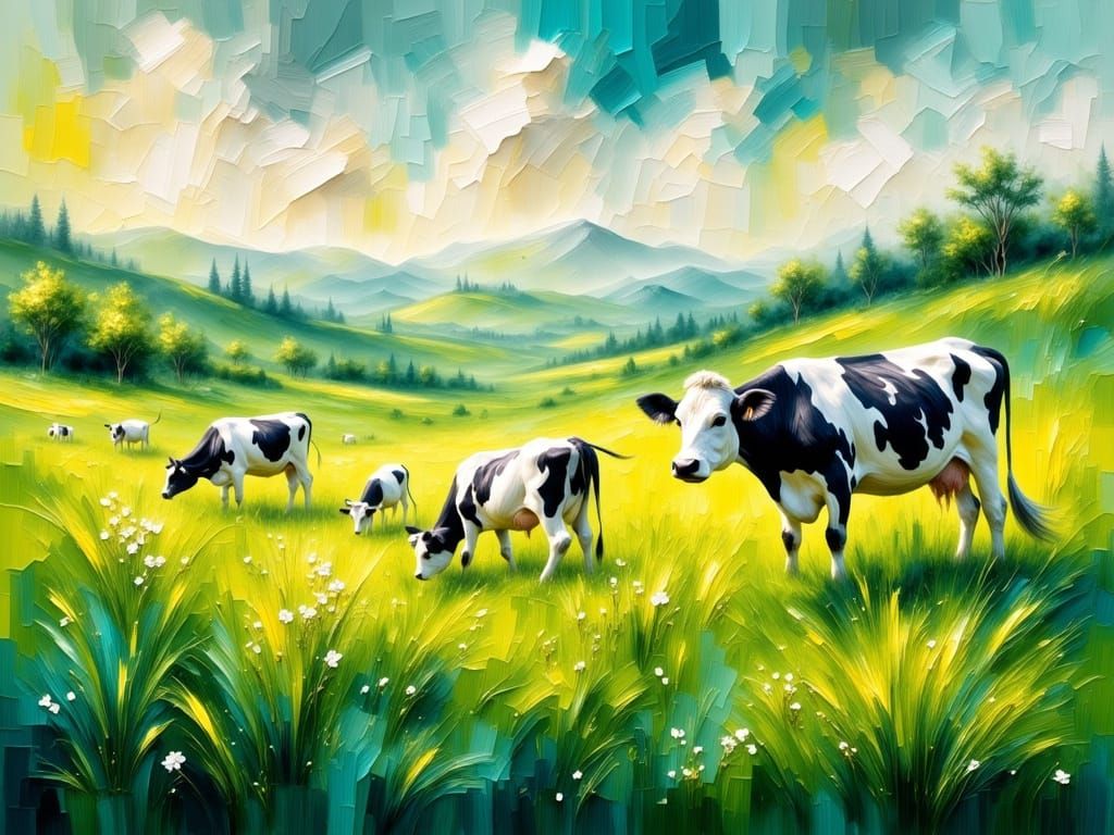 Serene Cows in an Idyllic Landscape, in Tonalist Style