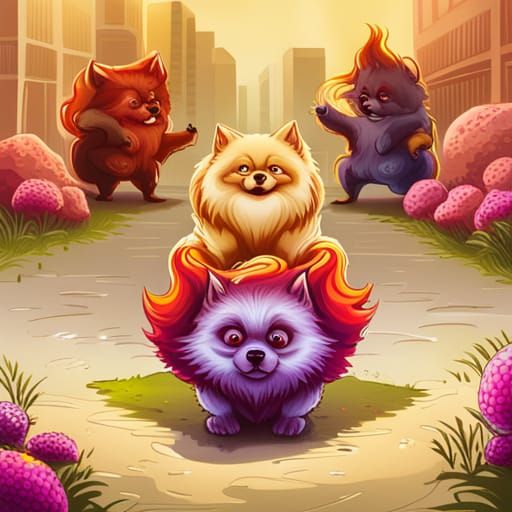 Dancing Evil Pomeranians in Graffiti Art Style