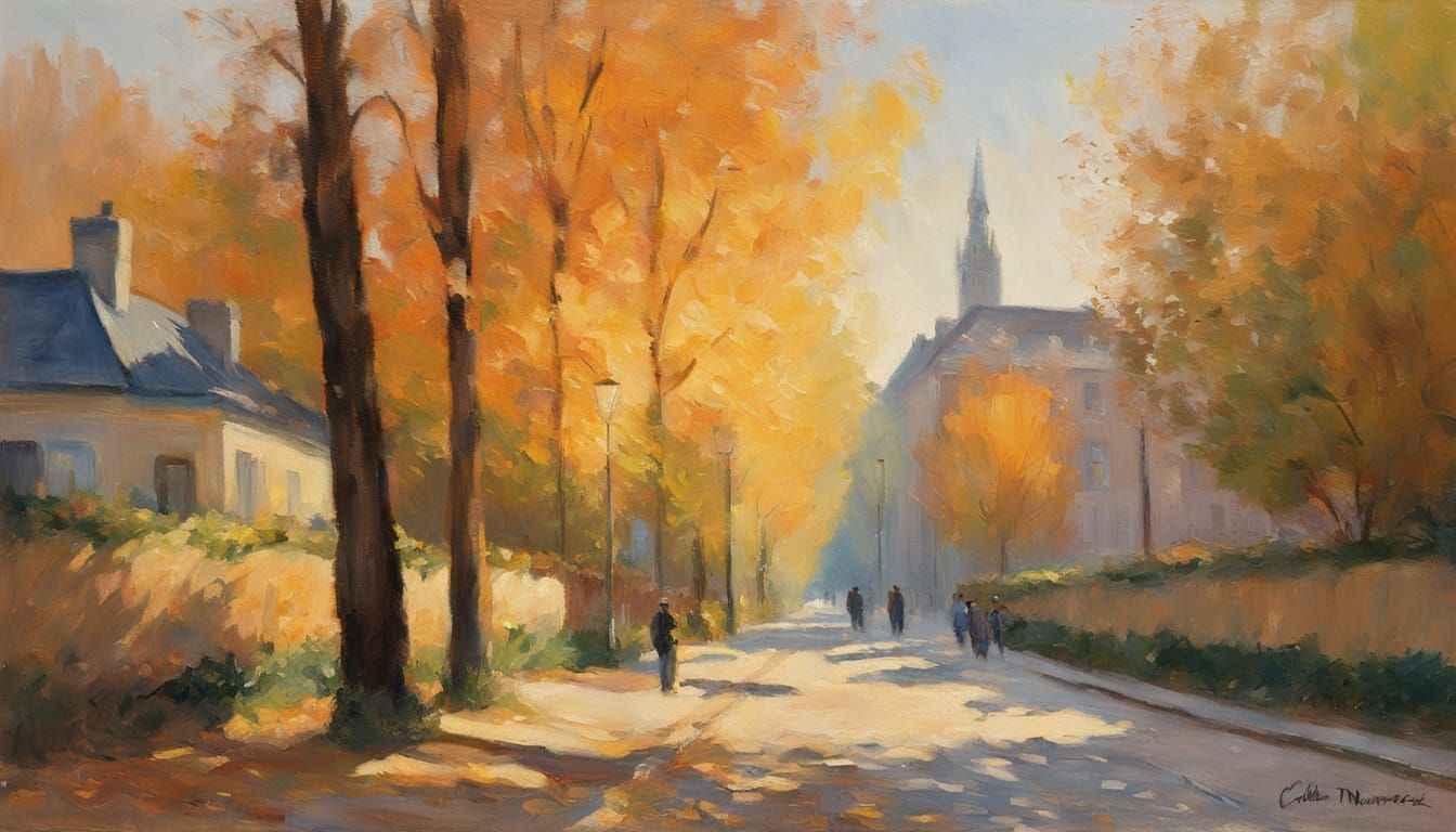 Impressionist Autumn Street Scene by Claude Monet Style