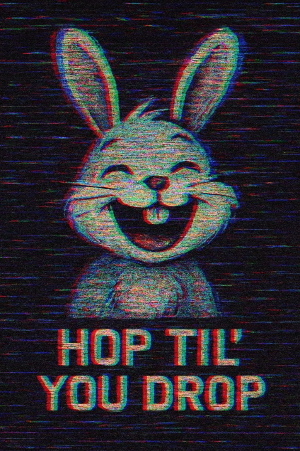 Laughing Glitch Bunny with Pun, Lofi VHS Style