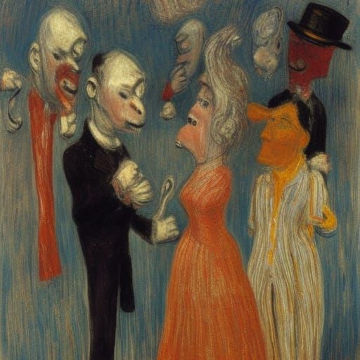 Puppets Held in Hands: Expressionist Painting