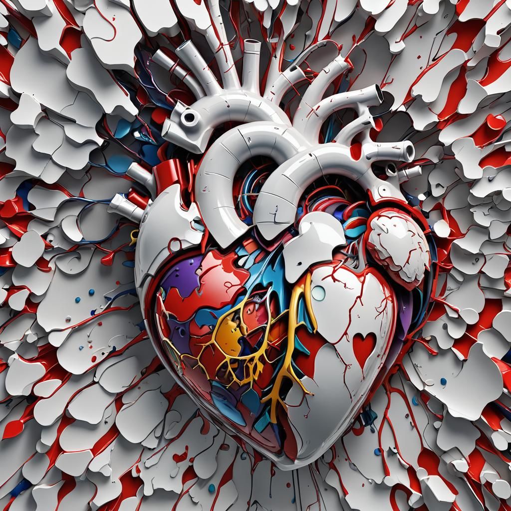 Detailed 3D Heart Cutaway in Splash Art Style