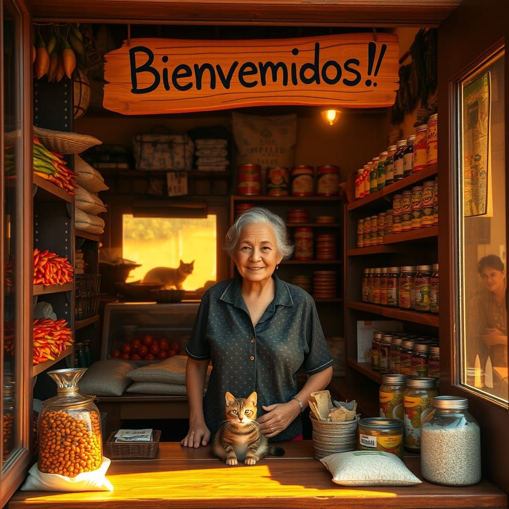 Cozy Spanish Grocery Store with Warm, Golden Light