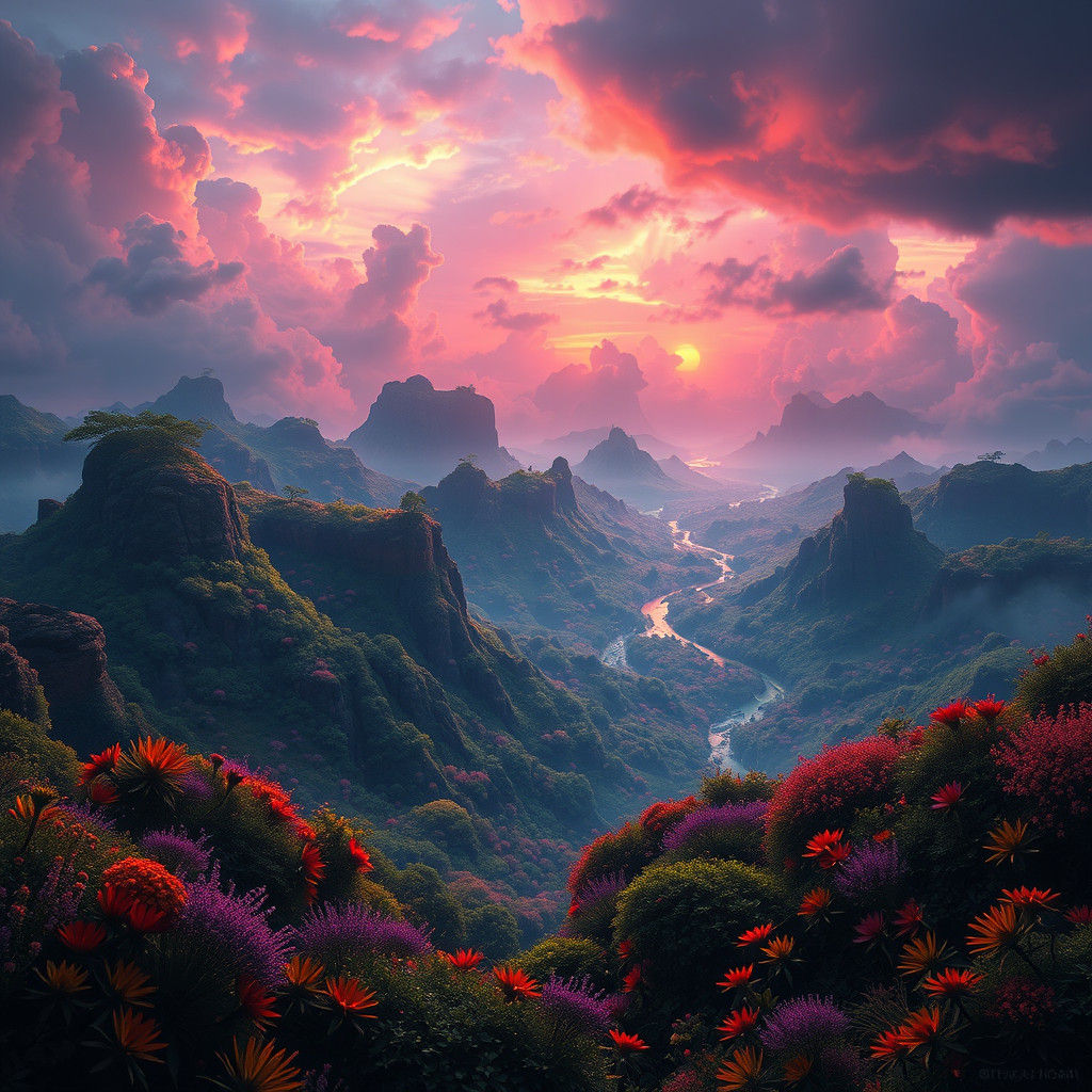 Ethereal Landscape of Teeming Life in Jewel Tones