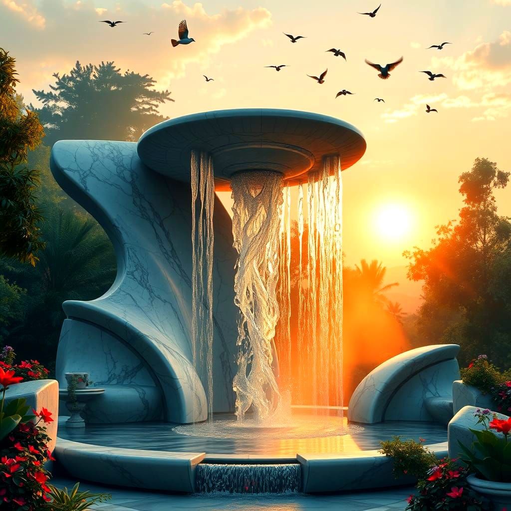 A futuristic marble fountain