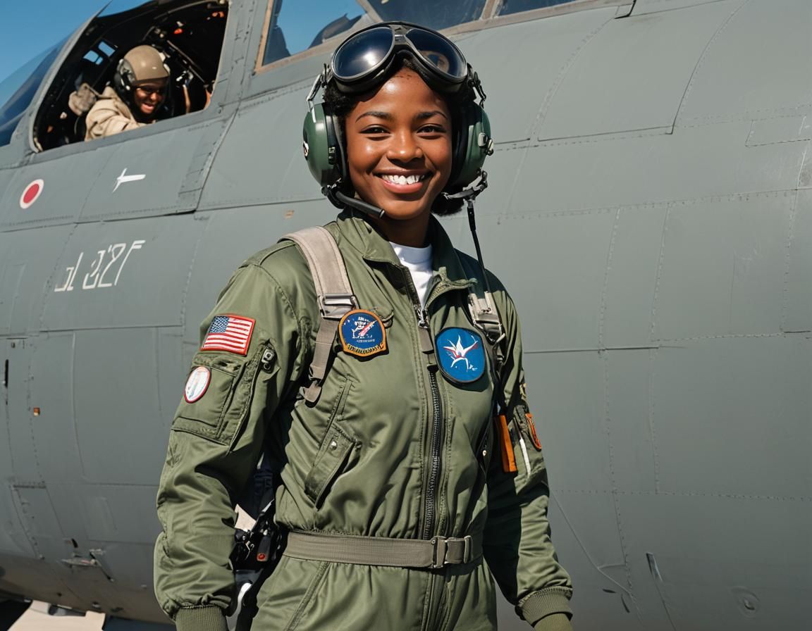 Smiling Pilot Beside Military Jet, Digital Matte Painting