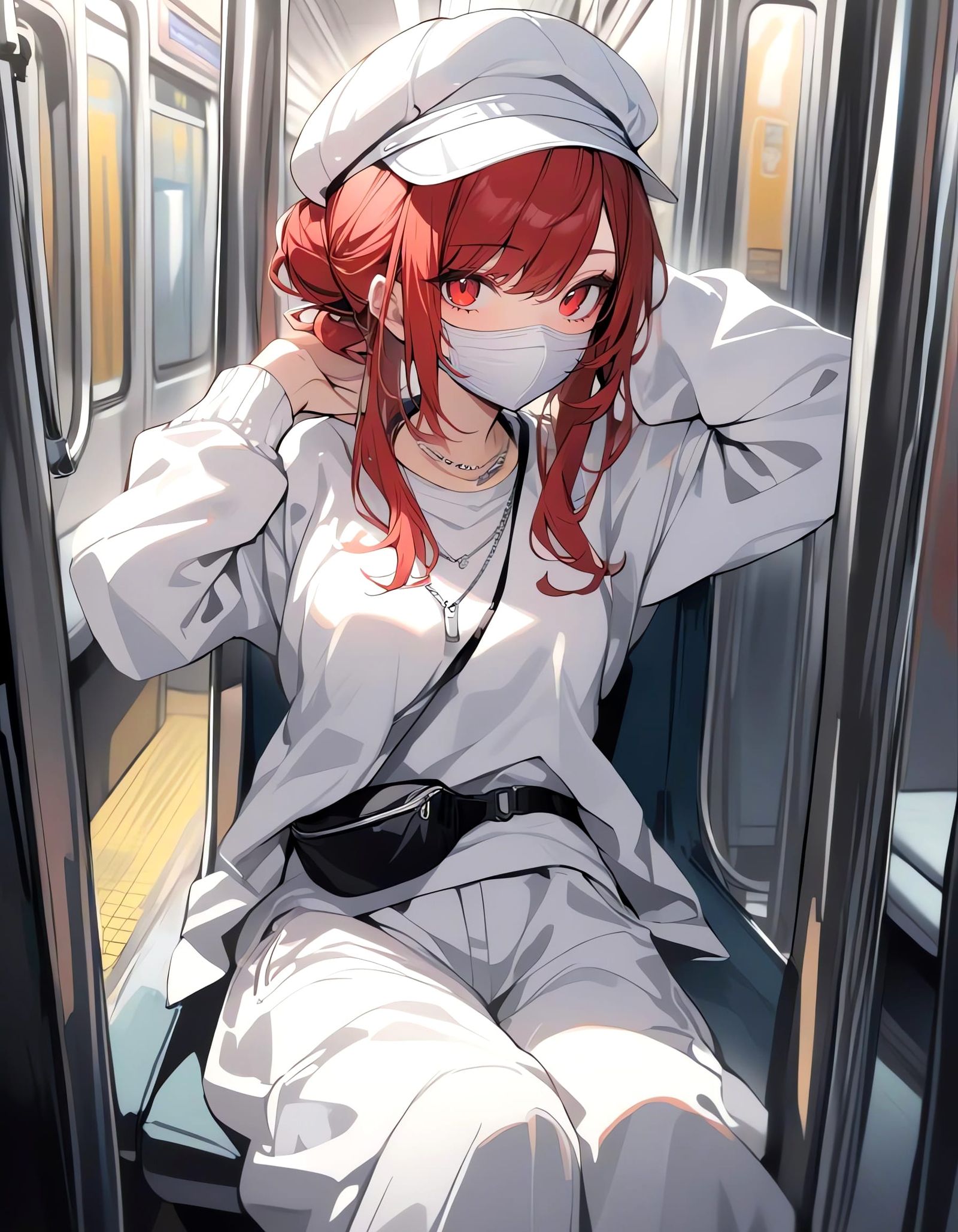 Girl with Red Hair in Subway: Y2K Aesthetic