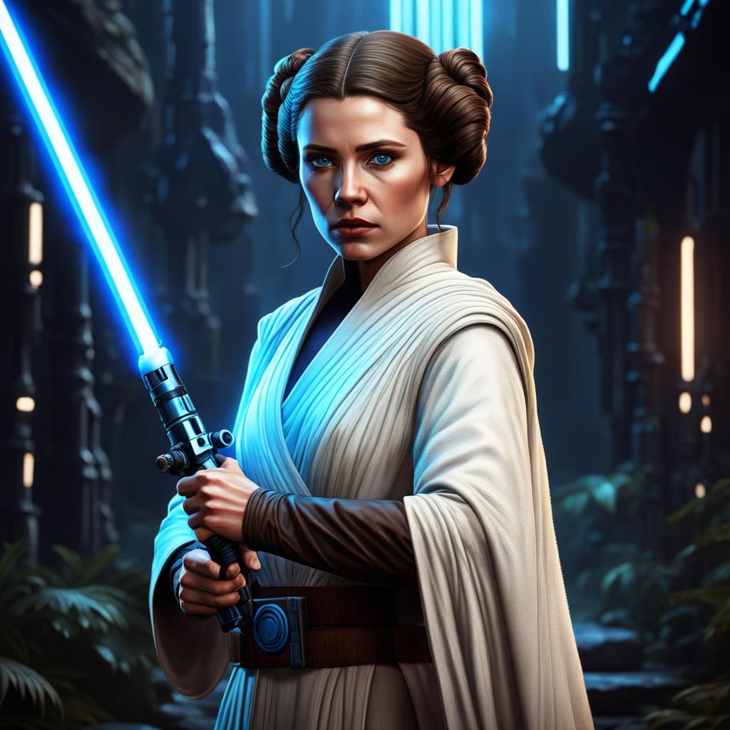 Young Jedi Leia Organa with Blue Lightsaber