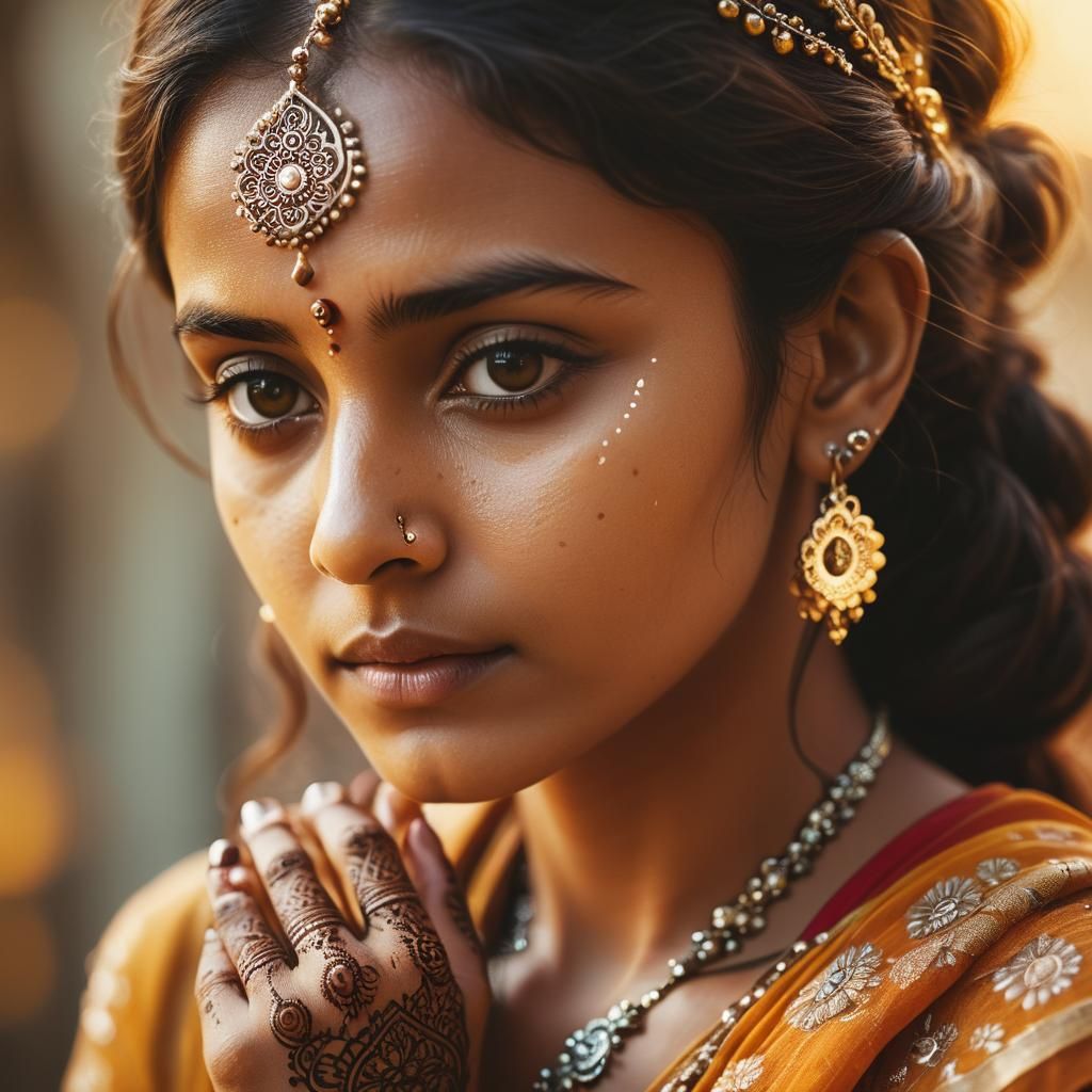Stunning Portrait of Hindu Woman with Henna