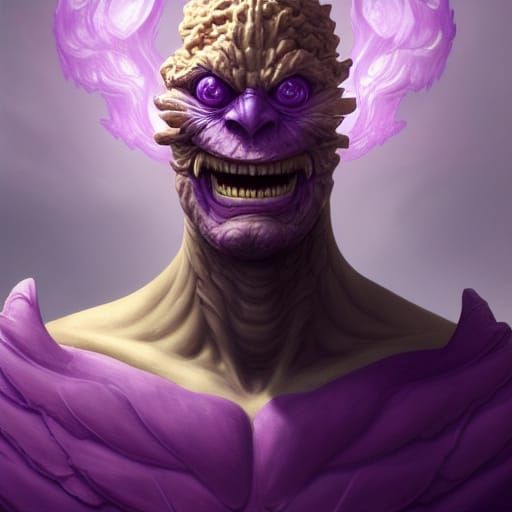 Winged Four-Eyed Grimace Monster Soaring with Dragons