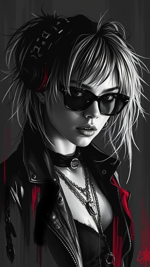 Cyberpunk Portrait in High Contrast Brushstrokes