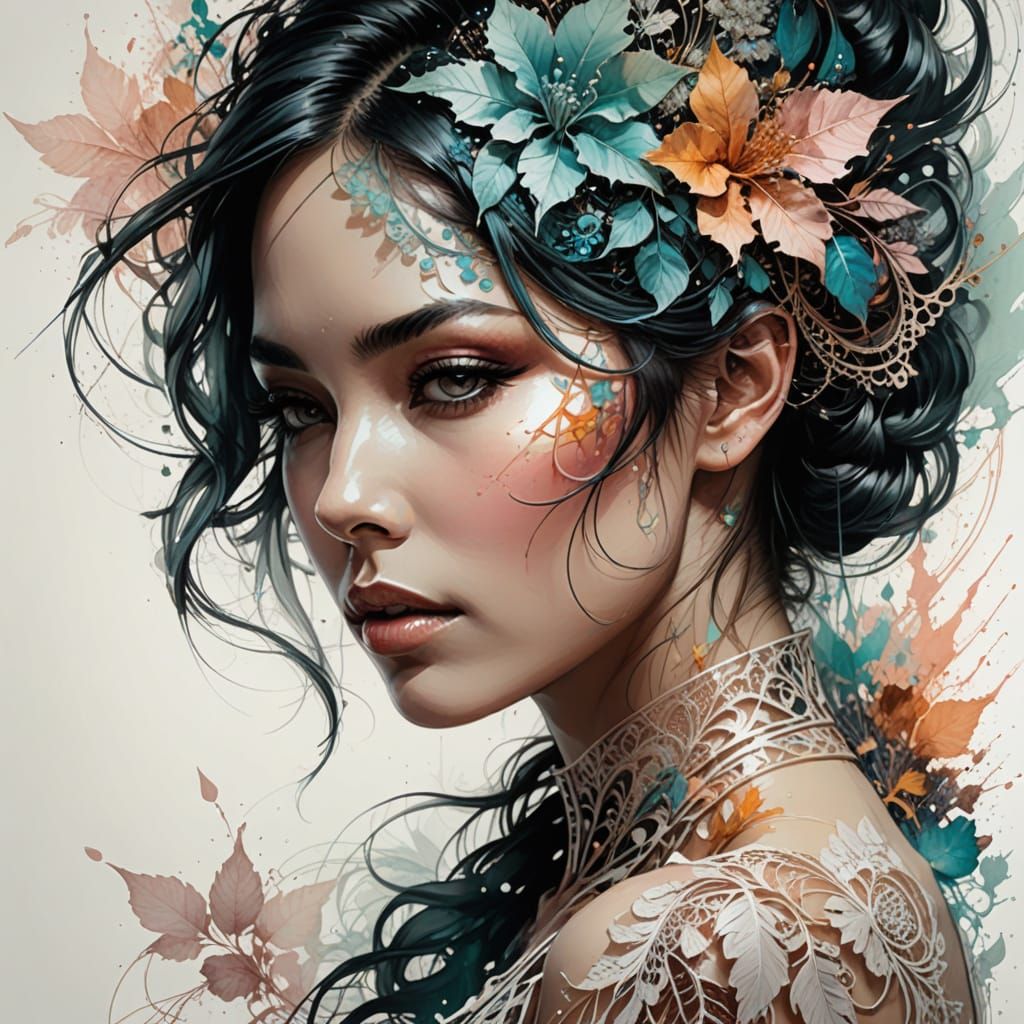 Delicate Woman Portrait in Pastel Color Ink Masterpiece