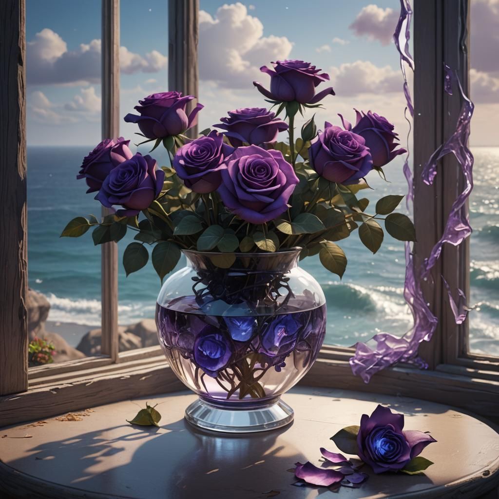 Purple Roses Overlooking the Sea: Detailed Matte Painting