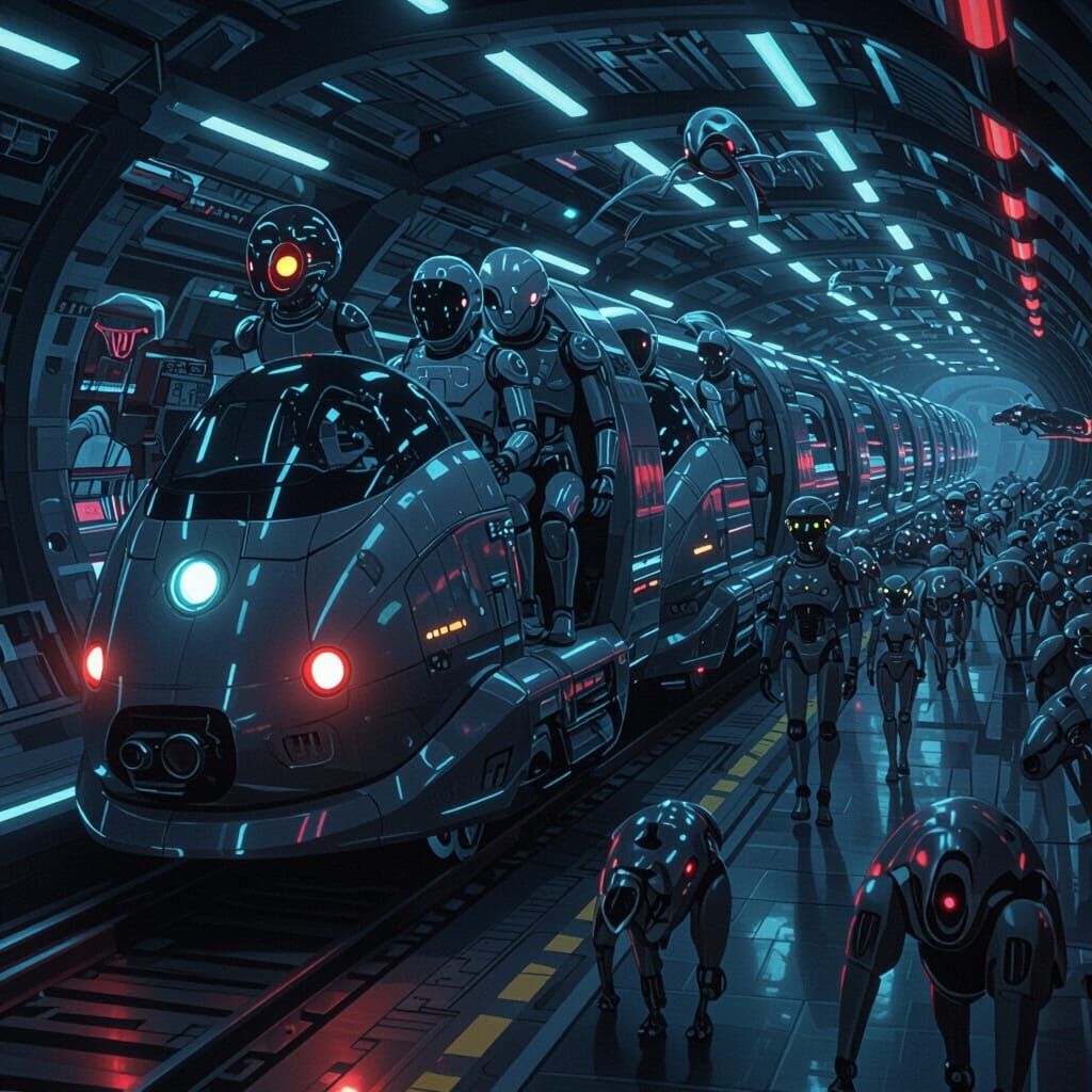Intergalactic Train with Sci-Fi Characters in Futuristic Sty...