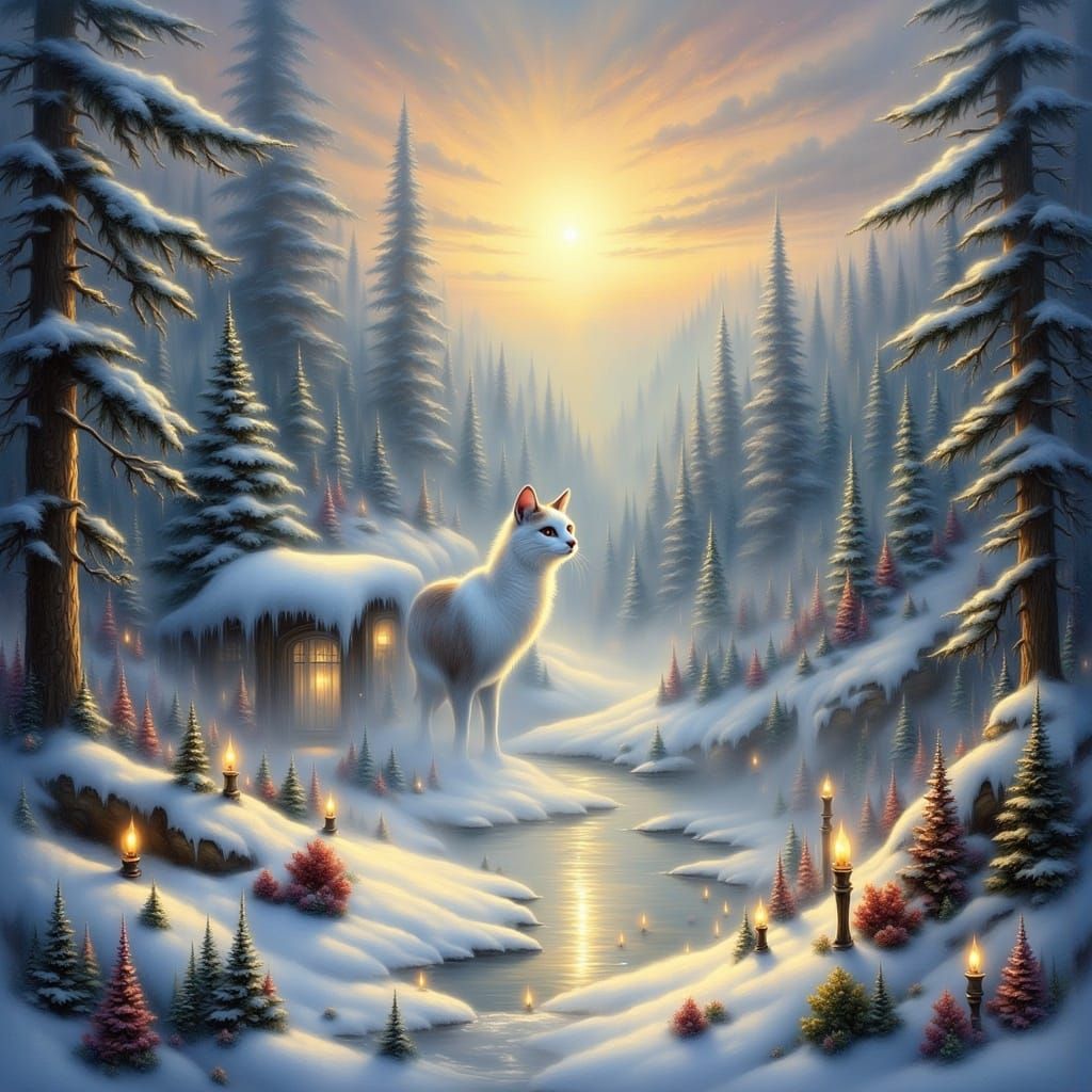 Surreal Winter Wildlife in Ethereal Forest