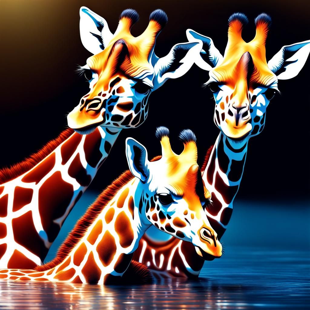 Hyperrealistic Baby Giraffes in Splash Art Style