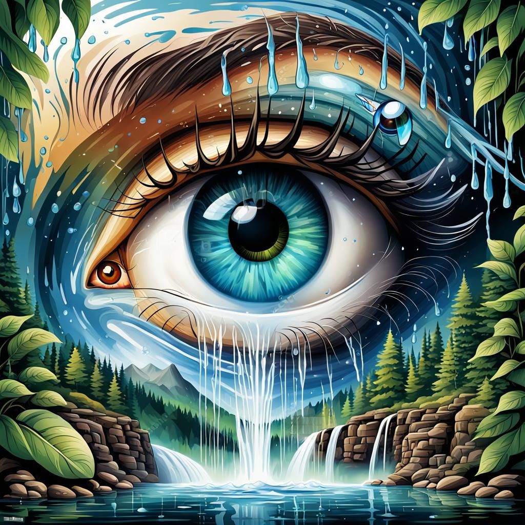 Eye Reflecting Waterfall in Vector Colors